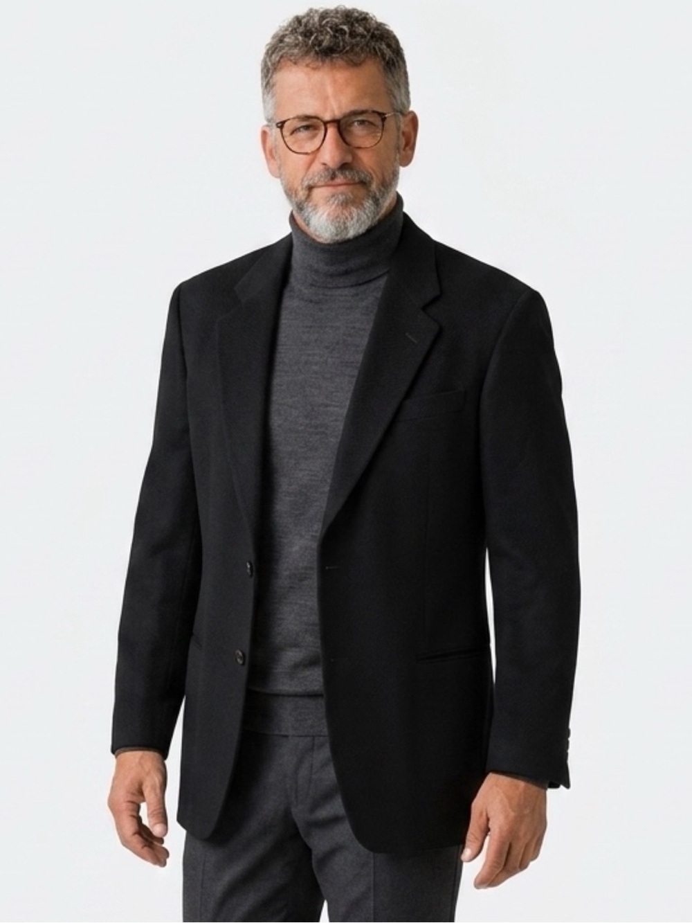 Armani Collezioni Men's Black Herringbone Two-Button Blazer 38R